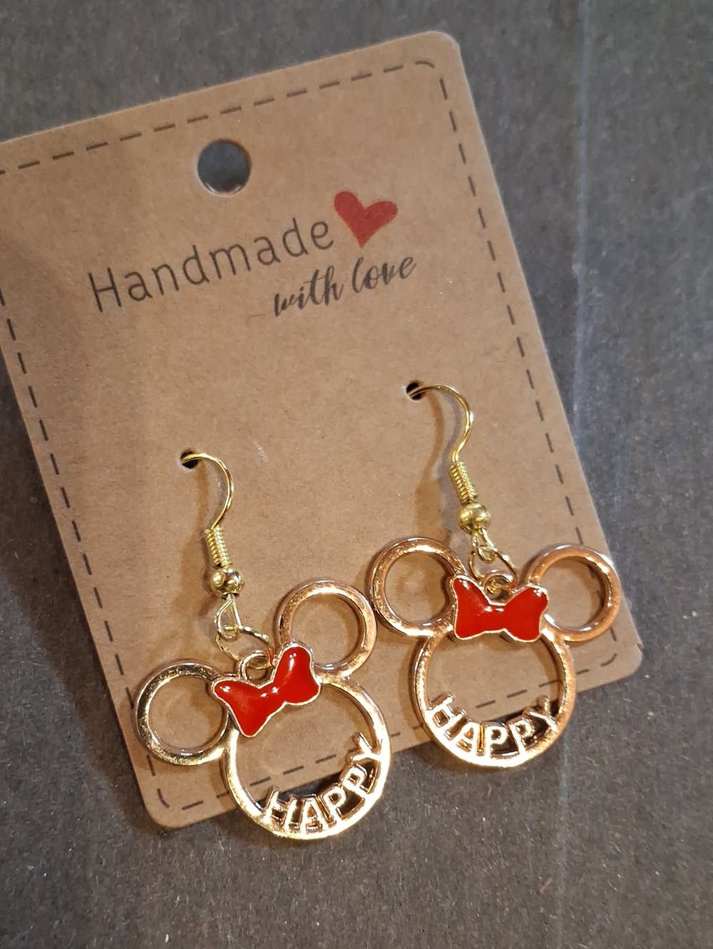 $8 Each Or Bundle 5/$20Handmade Gold-Tone Minnie Mouse Inspired 'Happy' Earrings